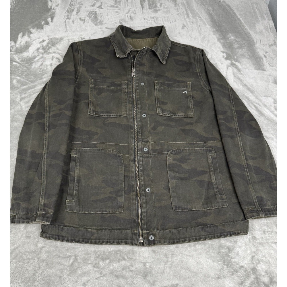 Hidden Jeans Camo Denim Utility Jacket Mens Medium Military Cargo Reversible USA